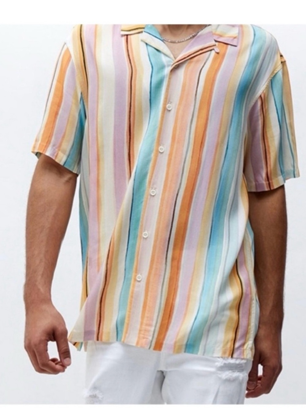 🆕—- PacSun Men's Watercolor Stripe Camp Shirt. Size: Medium
